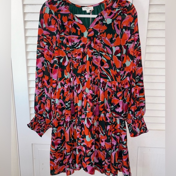 NWT Entro Babydoll Multicolor Long Sleeve Boutique Dress size small Boho - Picture 3 of 5